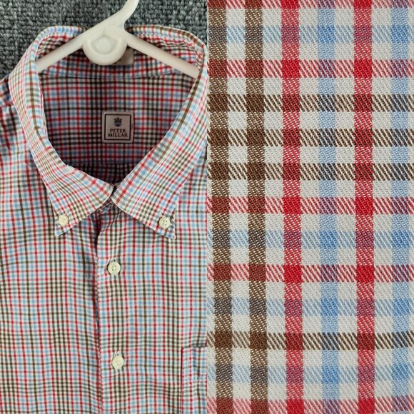 Peter Millar Men Large Multicolor Plaid Long Sleeve Button Up Shirt 100% Cotton - Picture 1 of 16